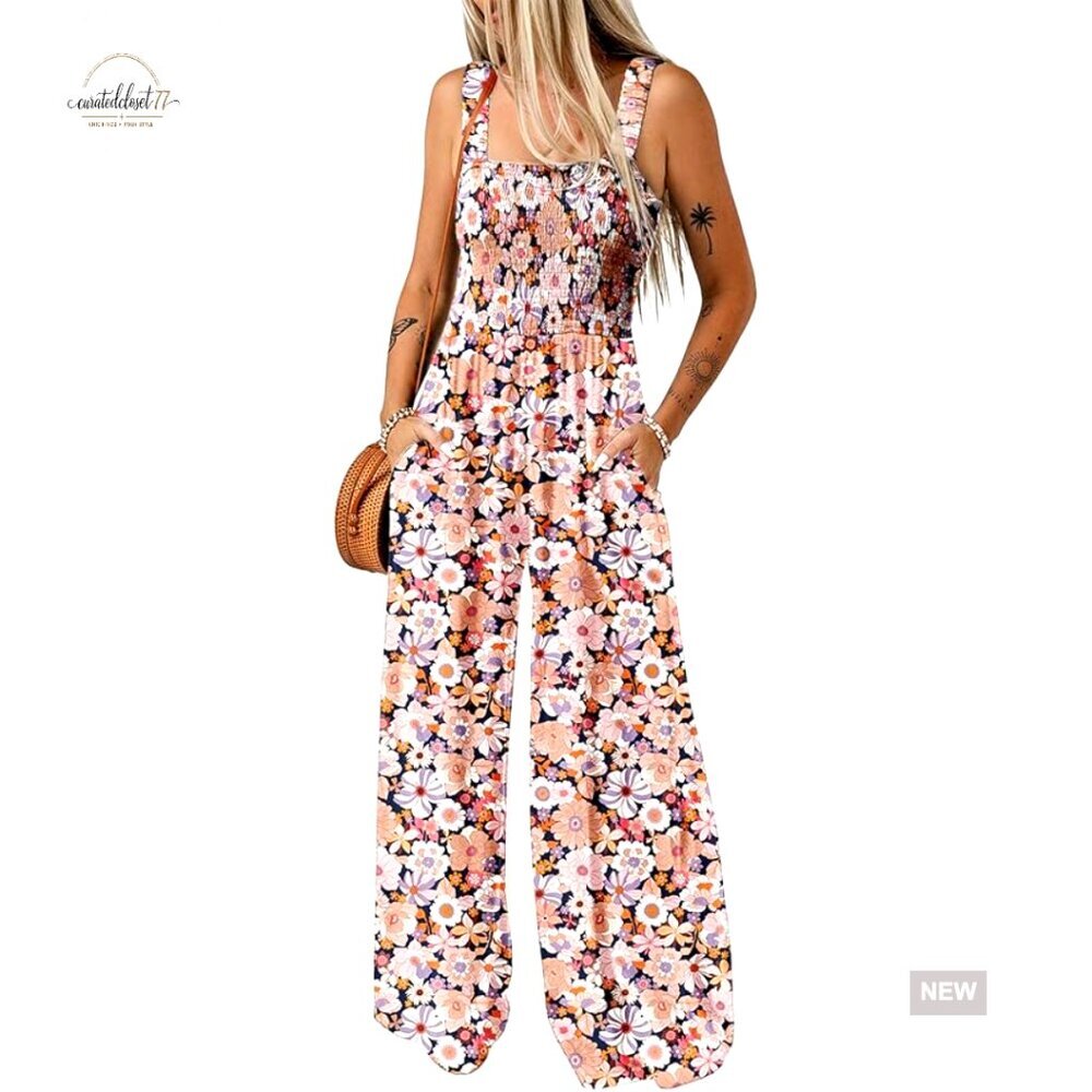 Sleeveless Wide Leg Jumpsuit with Pockets, Loose Fit, Rayon Material